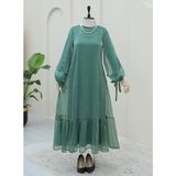 Moda Morfo Kolu Bağcıklı Eteği Parçalı Janjan Elbise -Yeşil - 38 - 40