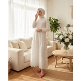 Moda Morfo Kolu Lastikli Parçalı Elbise -Beyaz - 38