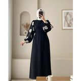 Moda Morfo Kolu Tül Nakışlı Kalem Elbise -Siyah - 38