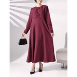 Moda Morfo Kurdele Detaylı İthal Krep Elbise -Bordo - 40
