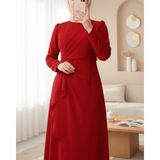Moda Morfo Önü Allerli Eteği Asimetrik Krep Elbise -Bordo - 42