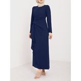Moda Morfo Önü Allerli Eteği Asimetrik Krep Elbise -Laci - Lacivert - 40