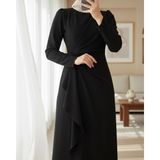 Moda Morfo Önü Allerli Eteği Asimetrik Krep Elbise -Siyah - 40