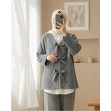 Moda Morfo Önü Bağlamalı Kırçıllı Kaşe Ceket -Gri - 01-Gri - S - M