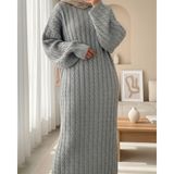 Moda Morfo Saç Örgü Triko Elbise -Gri - 01-Gri - Standart