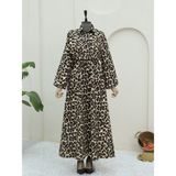 Moda Morfo Üstü Gömlek Detaylı Leopar Desenli Elbise -Vizon - S - M
