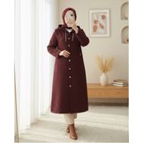 Moda Morfo Yakası Zincir Detaylı Uzun Kapitone Kaban -Bordo - 42