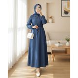 Moda Morfo Yarım Fermuarlı Tünel Bağcıklı Kot Elbise -İndigo - Indigo - 44
