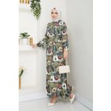 Moda MSK Renkli Çiçek Desenli Kuşaklı Elbise Yeşil