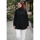 Moda Neva Pul Detaylı Çizgili Tunik Gömlek - S - M - Siyah