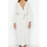Moda Örme Regular Kalıp Uzun V Yaka Büzgülü/Fırfırlı Kol Müslin Basic Düz Desen Kimono Kaftan