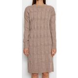 Moda Oversize Casual Günlük Çift Plaka Triko Bisiklet Yaka Uzun Kol Shift Mini Boy Elbise