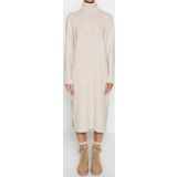 Moda Oversize Casual Günlük Dolu İğne Triko Balıkçı Yaka Uzun Kol Shift Midi Boy Elbise