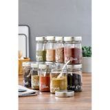 MODA OZY 12'li 350 ml Gümüş Metal Kapaklı Baharat Saklama Kabı Cam Kavanoz(Plastik Kaşık/ Etiket Dahil)