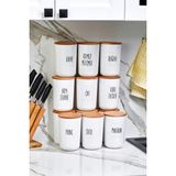 Moda Ozy 12'li 900ML Akrilik Kavanoz Ahşap Vakum Kapaklı Şeffaf Bakliyat Etiketli Saklama Kabı - Beyaz - 900 ml - 12 Adet