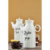 MODA OZY 2 Adet 1 Lt Porselen Yağdanlık Transfer Etiketli Yağlık Sirkelik (Her Biri 1000ML) - Beyaz