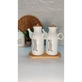 Moda Ozy 2 Adet 1000ml Yağlık Şişesi ve Ahşap Stantlı 3lü Yağdanlık Seti (Etiket Dahil Değildir)