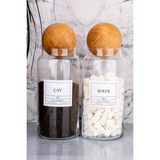 Moda Ozy 2'li 1300ML Ahşap Top Kapaklı Cam Kavanoz Çay&şeker Saklama Kabı - Şeffaf - 1,3 lt