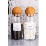 MODA OZY 2li 1300ml Ahşap Top Kapaklı Cam Kavanoz Çay&Şeker Saklama Kabı