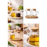 MODA OZY 2'li 200ML Mini Yağdanlık ve Sosluk Seti, Bambu Stantlı ve Vakumlu Bambu Kapaklı Masa Üstü Set - 3 PARÇA