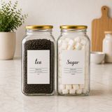 MODA OZY 2'li 3000 ml Çay & Şeker Kavanozu Etiketli Cam Saklama Kabı - Gold - 2 Adet