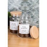 Moda Ozy 2li 800ML Ahşap Kapaklı Filtre Kahve &türk Kahvesi Kavanozu Vakumlu Saklama Kabı (Etiket Dahildir) - Şeffaf - 800 ml
