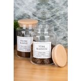 MODA OZY 2li 800ml Ahşap Kapaklı Filtre Kahve &Türk Kahvesi Kavanozu Vakumlu Saklama Kabı (Etiket Dahildir)