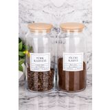 MODA OZY 2li Ahşap Kapaklı Vakumlu 1300ml Filtre Kahve & Türk Kahvesi Kavanozu (Etiket Dahildir)