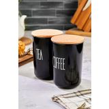 MODA OZY 2'li Ahşap Vakum Kapaklı Transfer Etiketli Tea/Coffe Akrilik (Plastik)Kavanoz 900ml