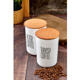 MODA OZY 2'li Ahşap Vakum Kapaklı Transfer Etiketli Turkıshcoffe/filtercoffe Akrilik(PLASTİK)Kavanoz 900ml