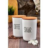 MODA OZY 2'lü Ahşap Vakum Kapaklı Transfer Etiketli Coffe/Sugar(PLASTİK)Kavanoz 900ml