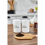 Moda Ozy 2'lü Akrilik Vakum Kapaklı Transfer Etiketli Çay/şeker Akrilik (Plastik) Kavanoz 900ML - Beyaz