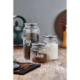 MODA OZY 3'lü 1300/800/500 ml Metal Kapaklı Çay&Şeker&Kahve Kavanozu Vakumlu Saklama Kabı