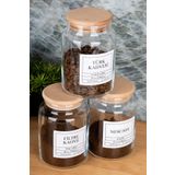 MODA OZY 3lü 800ml Ahşap Kapaklı Nescafe&türk Kahvesi&filtre Kahve Etiketli Cam Kavanoz Saklama Kabı