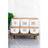 MODA OZY 3lü 900ml Ahşap Kapak Akrilik(PLASTİK) Çay/kahve/şeker 3'lü 400 ml Tuz/biber/baharat Seti (STANTLI)