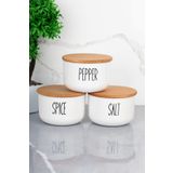 MODA OZY 3'lü Ahşap Kapaklı Vakumlu Transfer Etiketli Tuz/biber/baharat Seti 400ml Akrilik (PLASTİK) Kavanoz