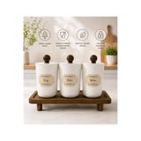 MODA OZY 3'lü Ahşap Stantlı Akrilik (plastik) Saklama Kabı 900 ml Çay/Şeker/Kahve Kavanozu