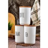 MODA OZY 3'lü Ahşap Vakum Kapaklı Transfer Etiketli Akrilik (PLASTİK) Tea/sugar/coffe Kavanoz 900ml