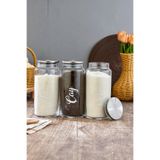 MODA OZY 3'lü Metal Kapaklı Vakumlu Çay&Şeker&Tuz&Bakliyat Kavanozu 1300ml Saklama Kabı(etiket dahil)