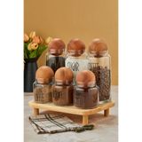 MODA OZY 3lü Standlı Top Kapaklı Cam 1300ml Tea/Şugar/Coffe Ve 3lü 500ml Kahve Kavanozu (Transfer Etiket)