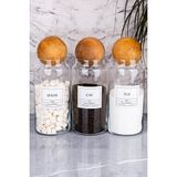 Moda Ozy 3'lü Top Kapaklı Çay & Şeker & Tuz Kavanozu 1300ML Saklama Kabı (Suya Dayanıklı Etiket) - Şeffaf - 1,3 lt