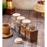 MODA OZY 4'lü 1000ML Cam Kahve Kavanoz Seti-4 Adet Origami Kaşık-21 Adet Şeffaf Içecek Etiket Tabakası Hediye - Ahşap - 1 lt