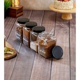 MODA OZY 4'lü 1000ML Cam Kahve Kavanoz Seti-4 Adet Origami Kaşık-21 Adet Şeffaf Içecek Etiket Tabakası Hediye - Siyah - 1 lt