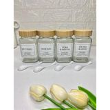 Moda Ozy 4'lü 500ML Bambu Kapaklı Nescafe/süt Tozu/türk Kahvesi/filtre Kahve Kavanozu Kaşıklı Etiketli - Şeffaf - 500 ml - 4 Adet