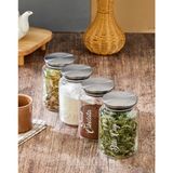 Moda Ozy 4'lü 800ML Paslanmaz Metal Kapaklı Kahve&içecek&bitki Çayı Etiketli Cam Kavanoz(21'li Etiket Hediye) - Gümüş - 4 Adet - 800 ml