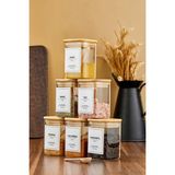 Moda Ozy 6'lı 200ML Kare Bambu Vakum Kapaklı Kaşıklı Borosilikat Baharat Takımı (Etiket Hediyeli) - Şeffaf