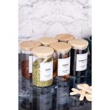 Moda Ozy 6'lı 250 ml Bambu Vakum Kapaklı Kaşıklı Borosilikat Baharat Takımı (Etiket Hediyeli) - Şeffaf