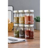 MODA OZY 6'lı 350 ml Gümüş Metal Kapaklı Baharat Saklama Kabı Cam Kavanoz(Plastik Kaşık/ Etiket Dahil)