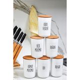 Moda Ozy 6'lı 900ML Akrilik Kavanoz Ahşap Vakum Kapaklı Şeffaf Bakliyat Etiketli Saklama Kabı - Beyaz - 900 ml - 6 Adet
