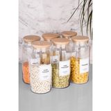 Moda Ozy 6lı Cam Kavanoz Seti Ahşap Kapaklı Vakumlu Bakliyat Kavanozu 1300 ml (Etiket Dahildir) - Şeffaf - 6 Adet